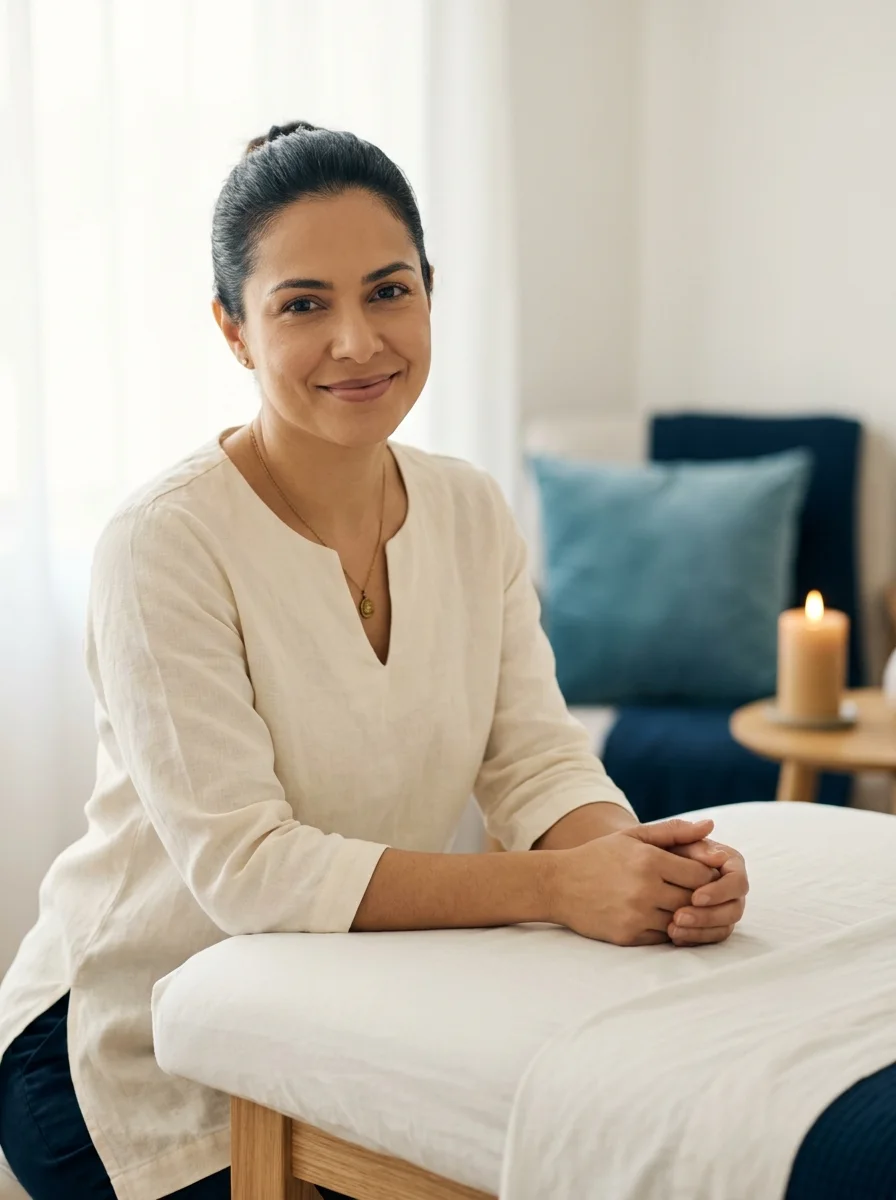 Paula Regina realizando massagem terapêutica
