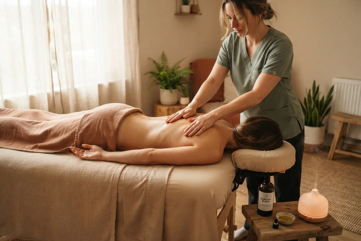 Massagem clássica sueca sendo aplicada nas costas