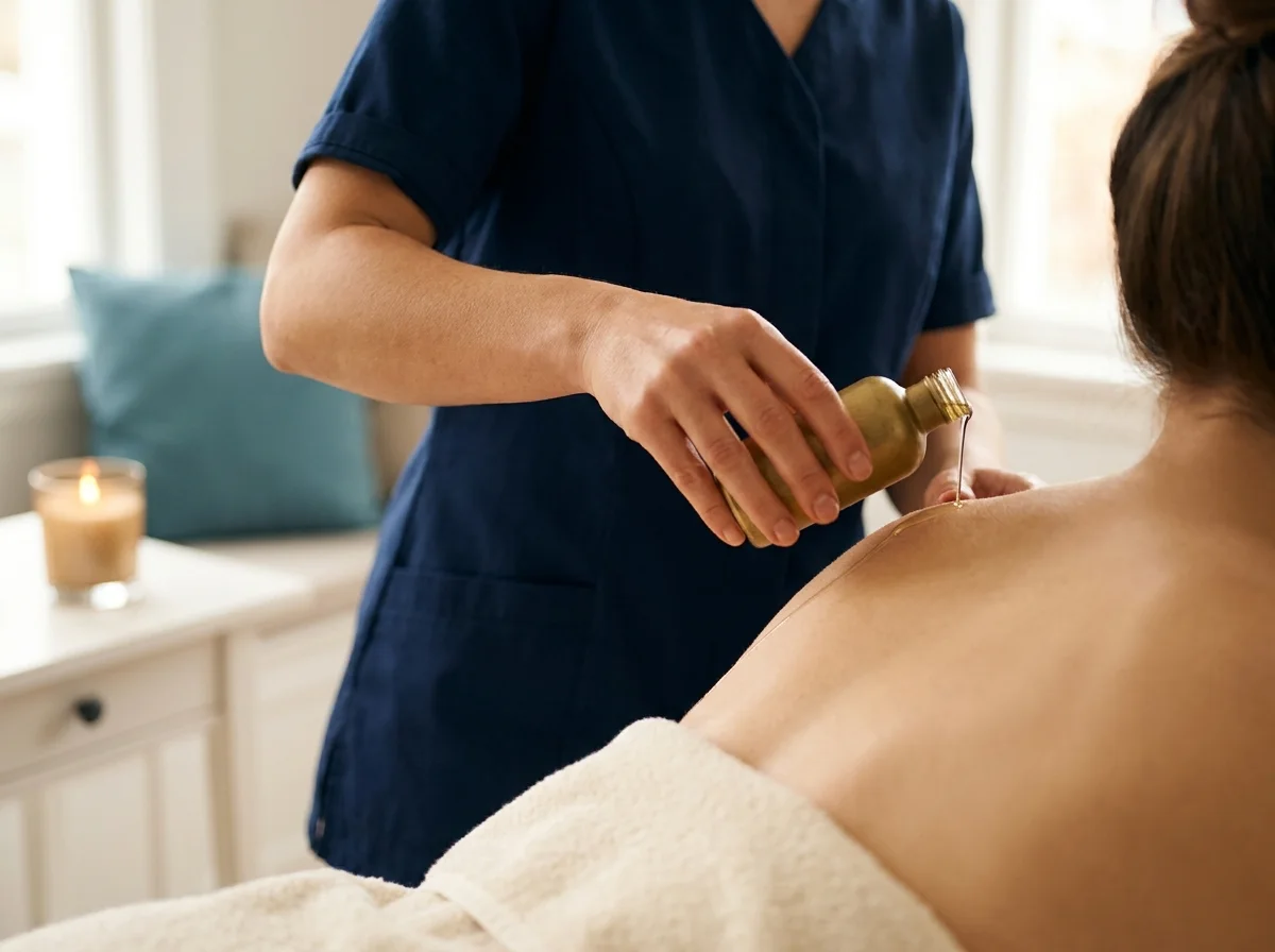 Ambiente preparado para sessão de massoterapia em domicílio